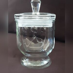 Hebrew Inscribed Square Glass Footed | Lidded Jar